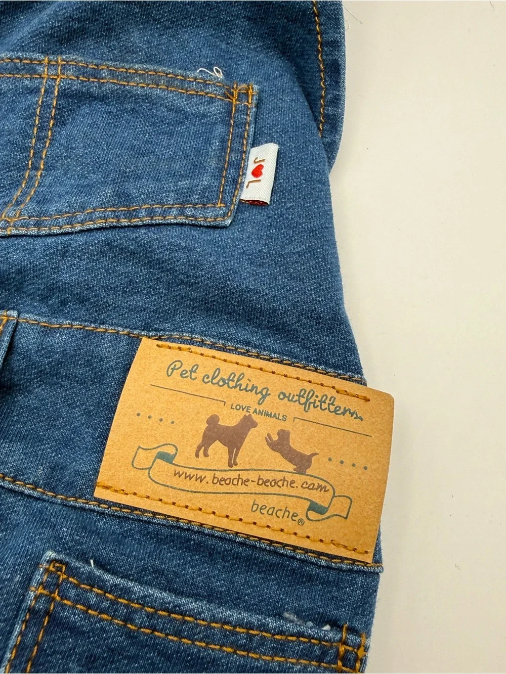 Beachee Denim Pet Overalls with Patch Detail - Blue